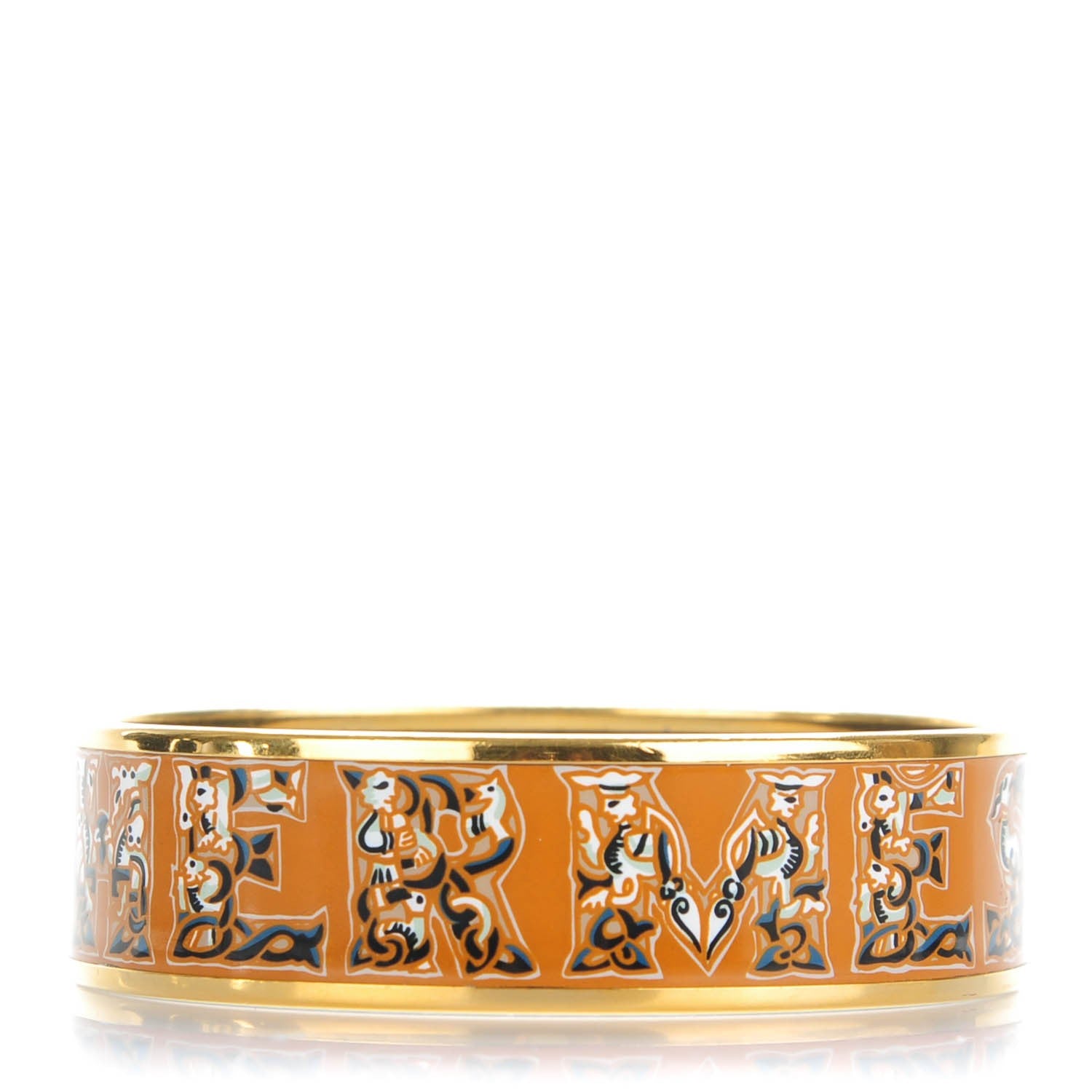 Hermes Enamel Printed Alphabet Russe Wide Bracelet 70 Potiron 1 of 6