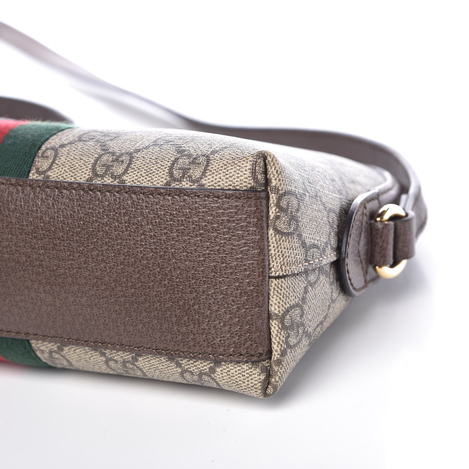 Gucci GG Supreme Monogram Textured Dollar Calfskin Web Small Ophidia Dome Shoulder Bag Beige Ebony New Acero 9 of 9