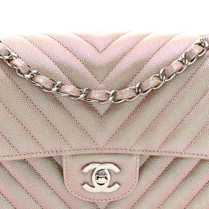 Chanel Metallic Caviar Chevron Quilted Medium Double Flap Light Gold 8 of 12