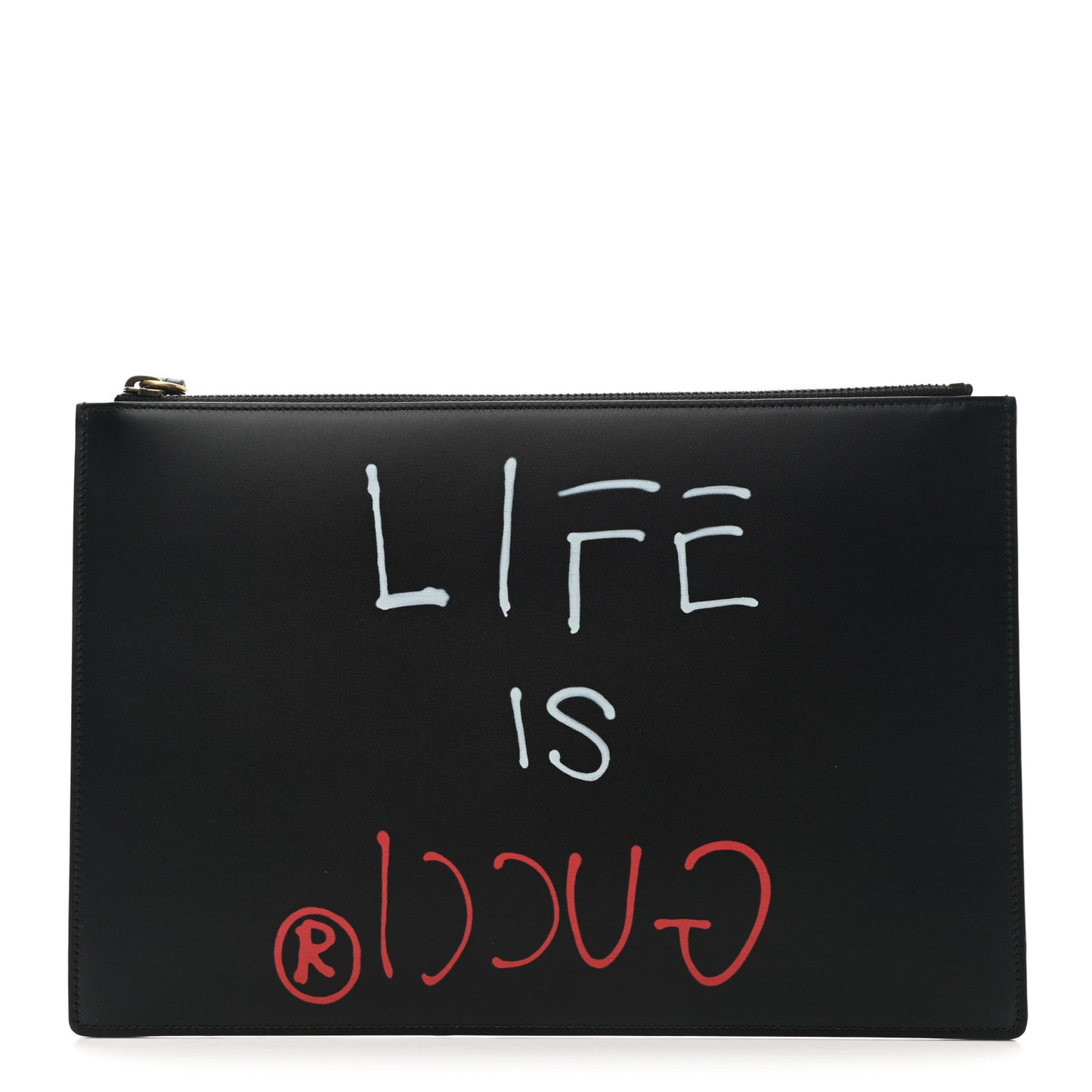 Calfskin GucciGhost Life is Gucci Zip Pouch Black
