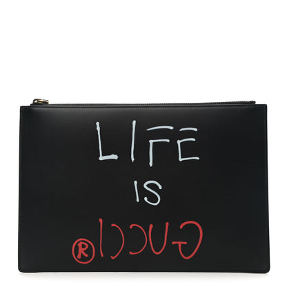 Gucci Calfskin GucciGhost Life is Gucci Zip Pouch Black 1 of 9