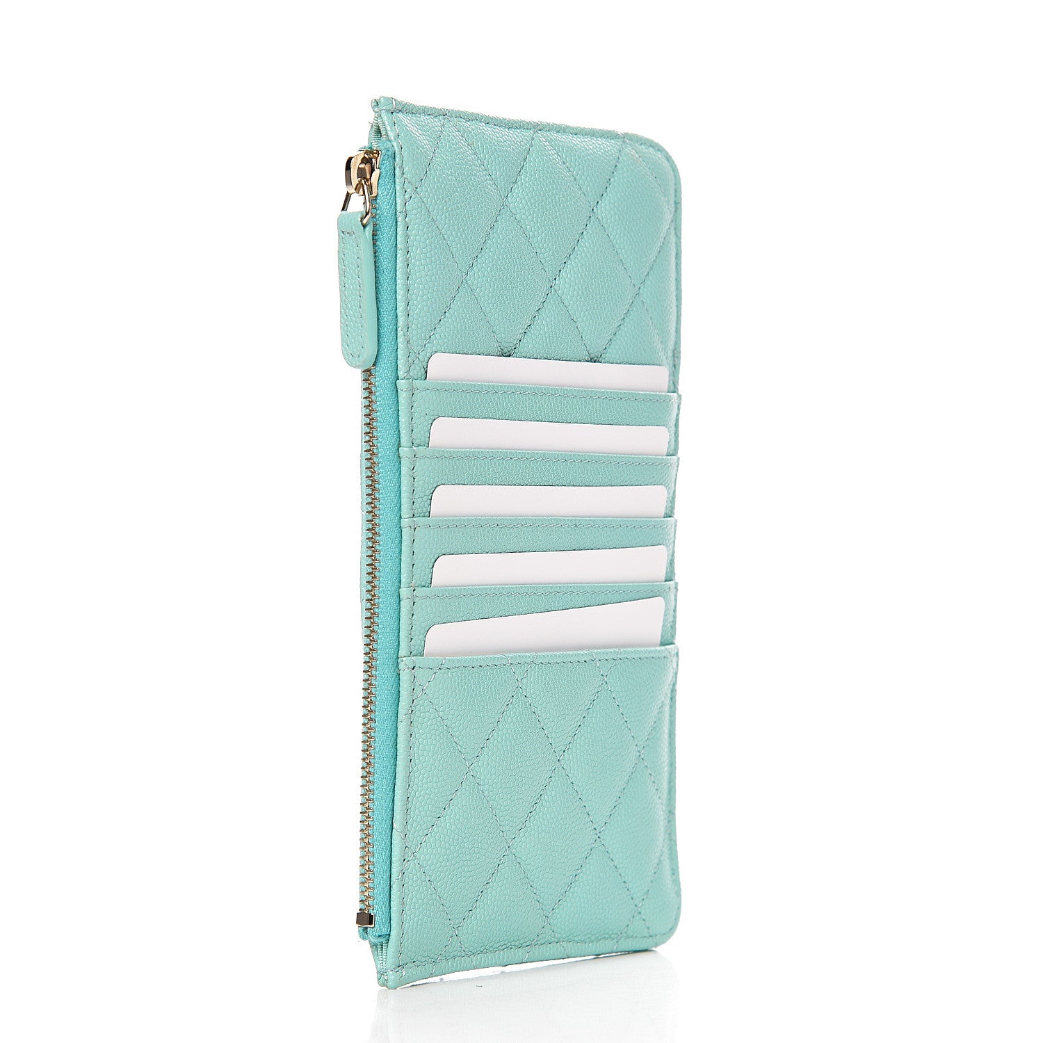 Chanel Caviar Quilted Classic Flat Wallet Pouch Light Blue 2 of 7