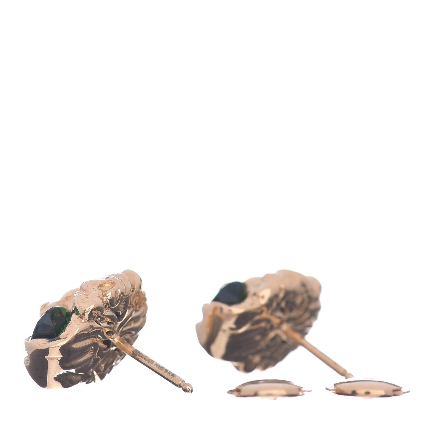18K Yellow Gold Diamond Chrome Diopside Lion Head Stud Earrings