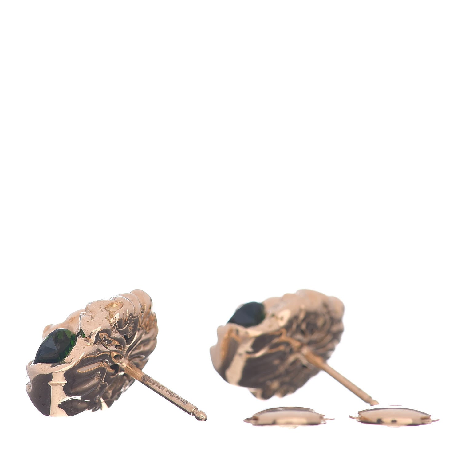 Gucci 18K Yellow Gold Diamond Chrome Diopside Lion Head Stud Earrings 3 of 5