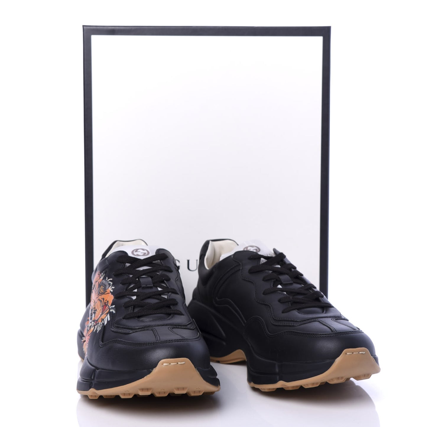 Calfskin Tiger Print Mens Rhyton Sneakers 10.5 Black