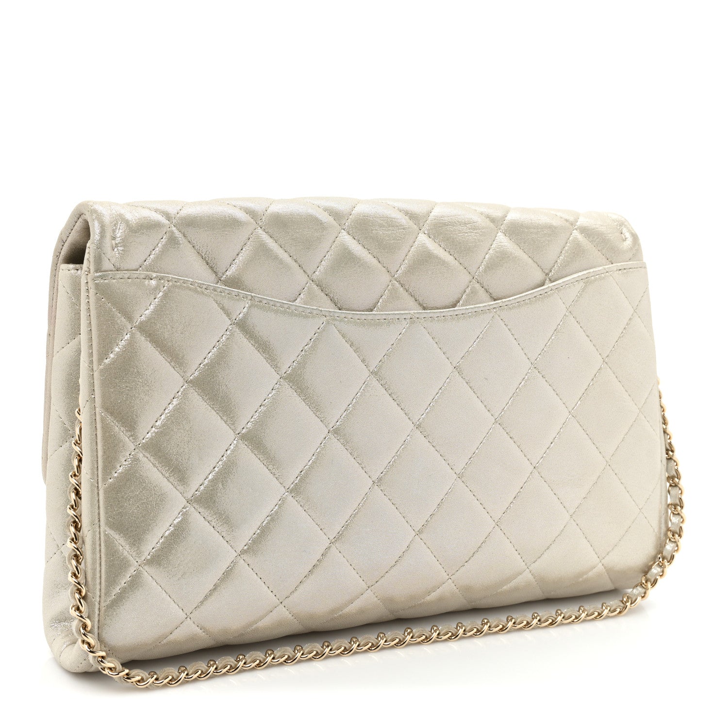 Chanel Iridescent Calfskin Quilted Clutch With Chain Flap Light Gold 3 of 12