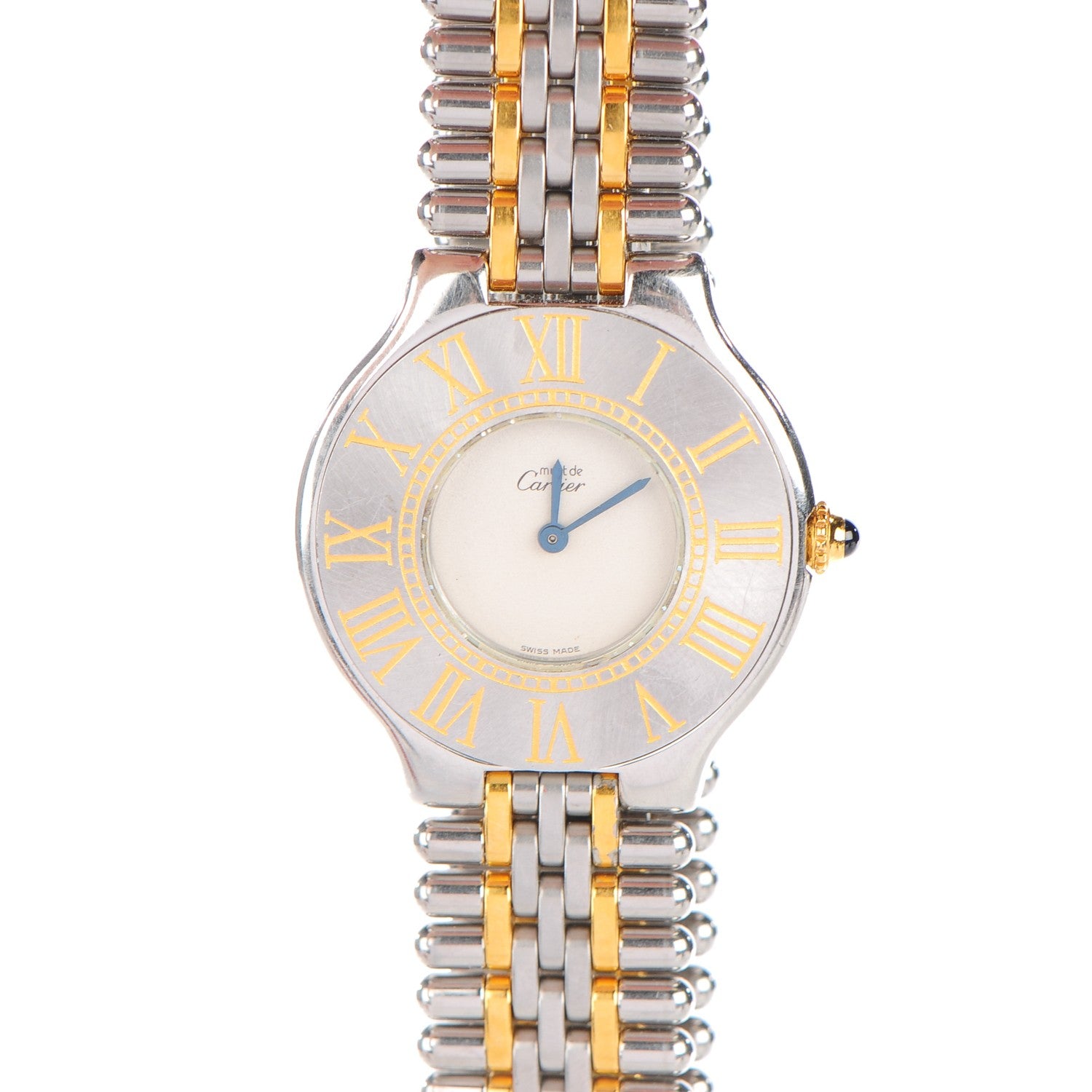 Cartier Stainless Steel 18K Yellow Gold 31mm Must De 21 Bullet Link Quartz Watch 1 of 8