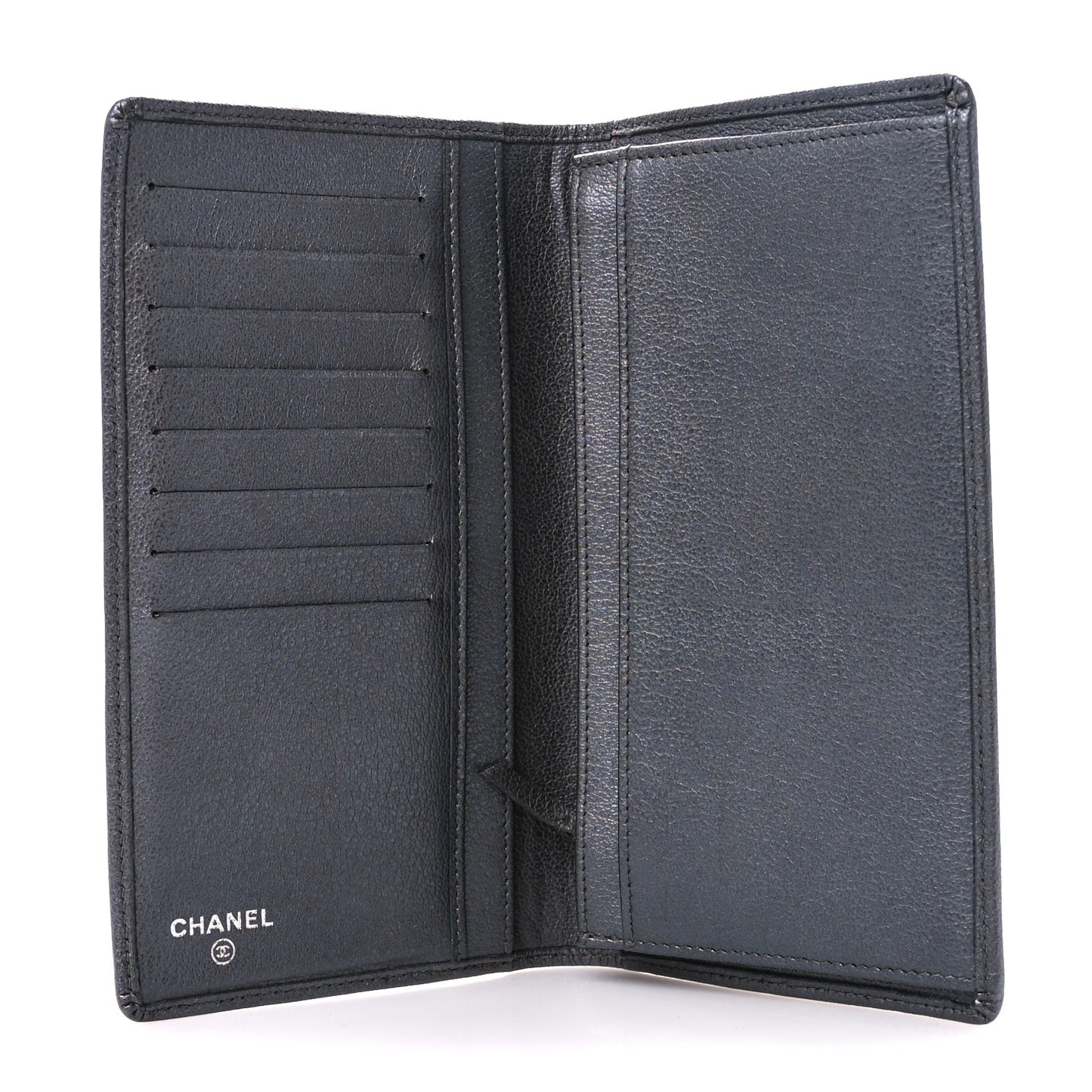 Metallic Goatskin Camellia Yen Wallet Navy