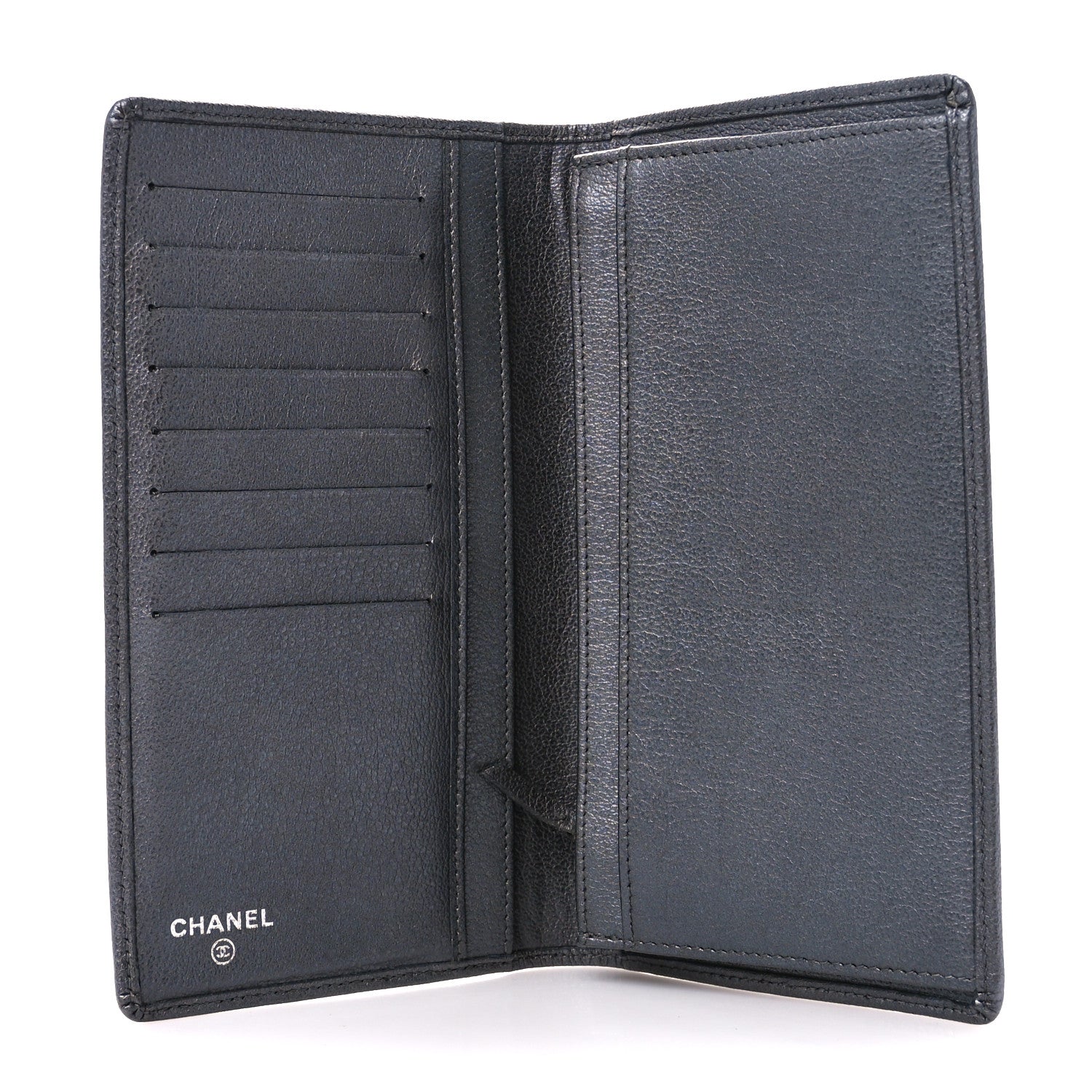 Chanel Metallic Goatskin Camellia Yen Wallet Navy 6 of 12