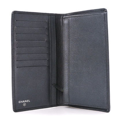 Chanel Metallic Goatskin Camellia Yen Wallet Navy 6 of 12