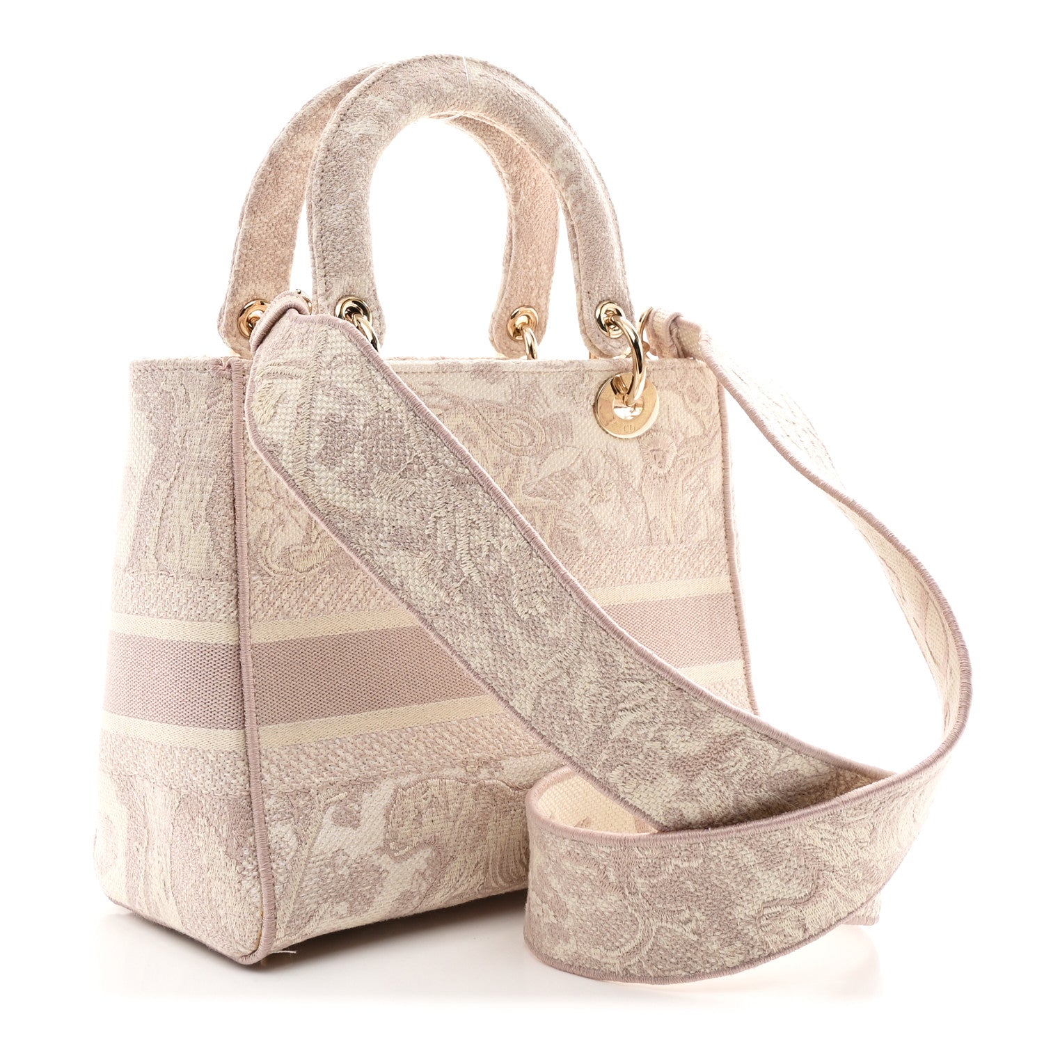 Christian Dior Canvas Toile De Jouy Reverse Embroidered Medium Lady D-Lite Rose 4 of 23