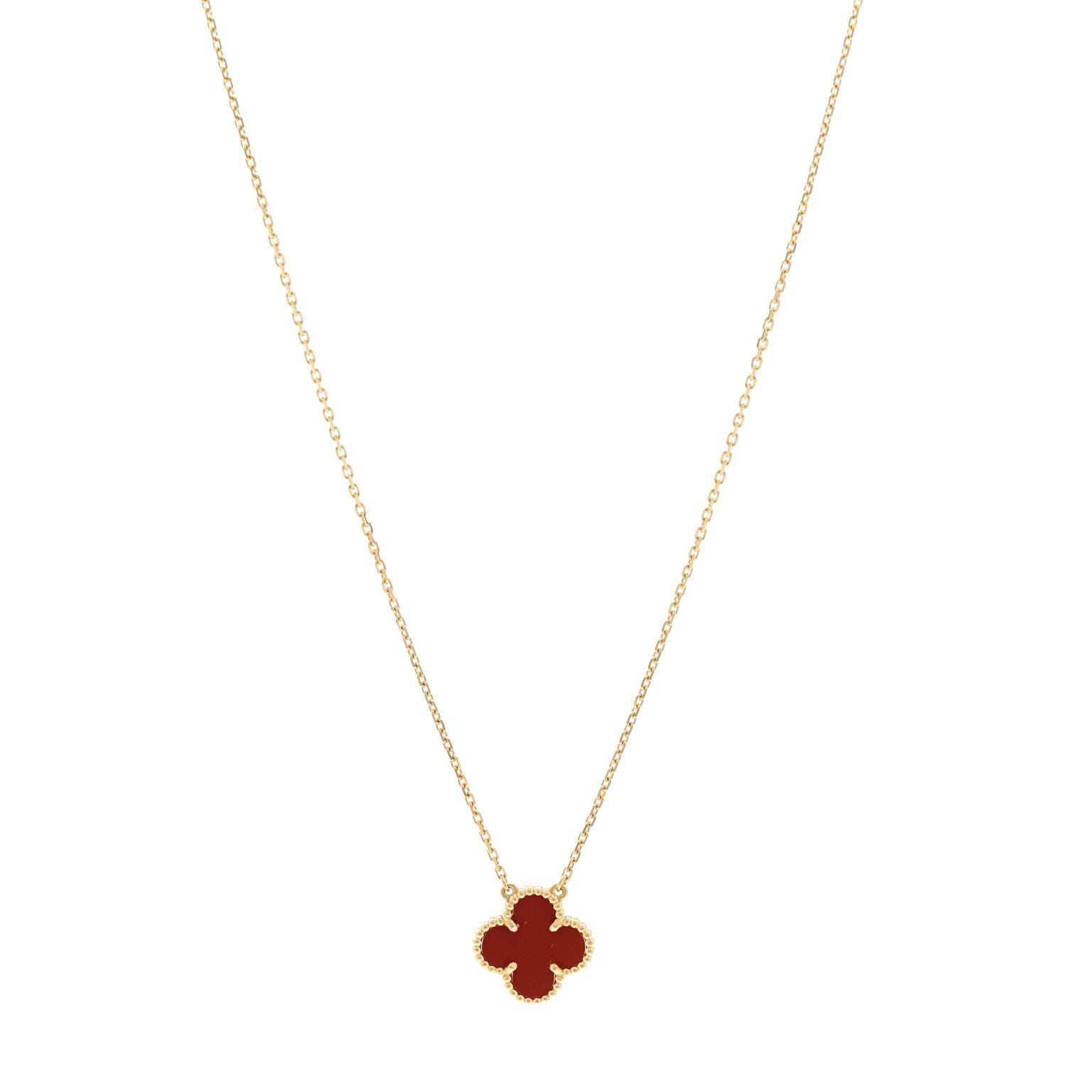 Van Cleef & Arpels 18K Yellow Gold Carnelian Vintage Alhambra Pendant Necklace 1 of 6