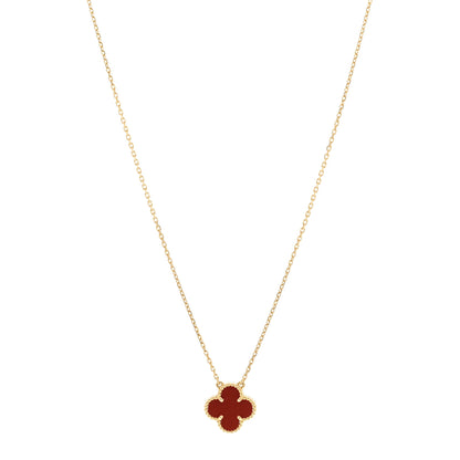 Van Cleef & Arpels 18K Yellow Gold Carnelian Vintage Alhambra Pendant Necklace 1 of 6