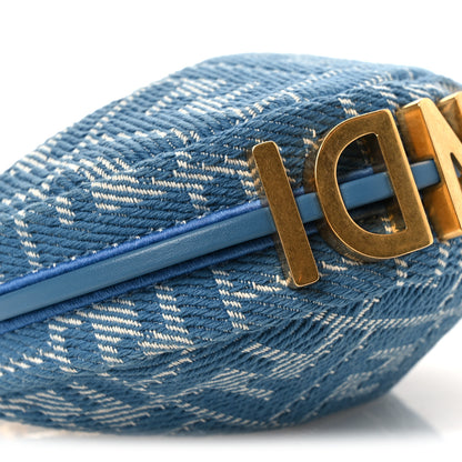 Fendi Denim Effect Fabric Jacquard FF Nano Fendigraphy Hobo Charm Blue 9 of 10