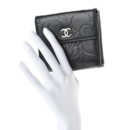Chanel Lambskin Embossed Camellia French Wallet Black 2 of 11