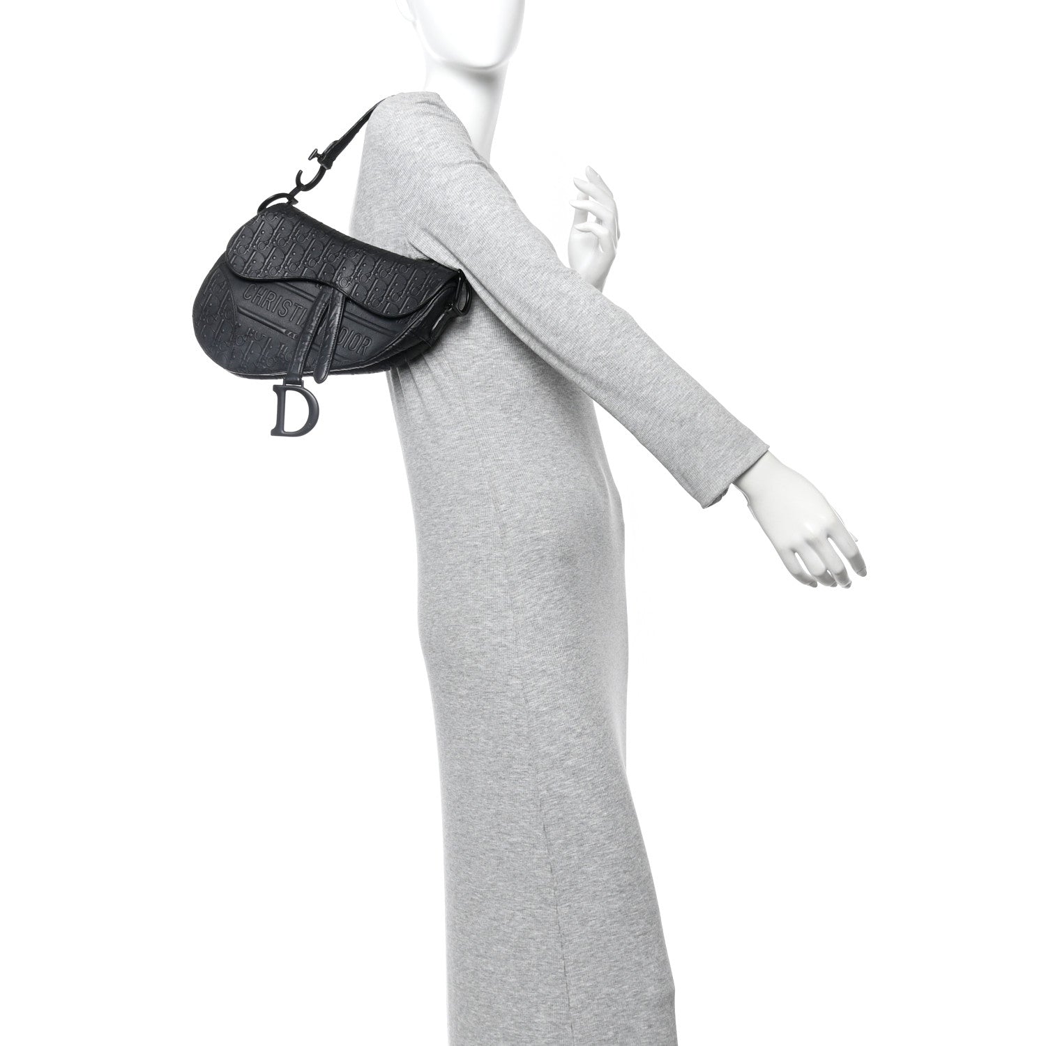 Christian Dior Calfskin Embossed Oblique Saddle Bag Black 2 of 10