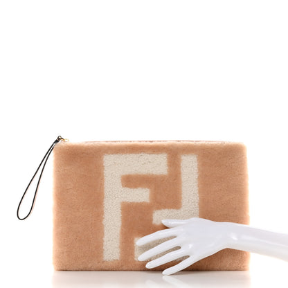 Fendi Shearling FF Inlay Large Flat Pouch Soap White 2 of 7