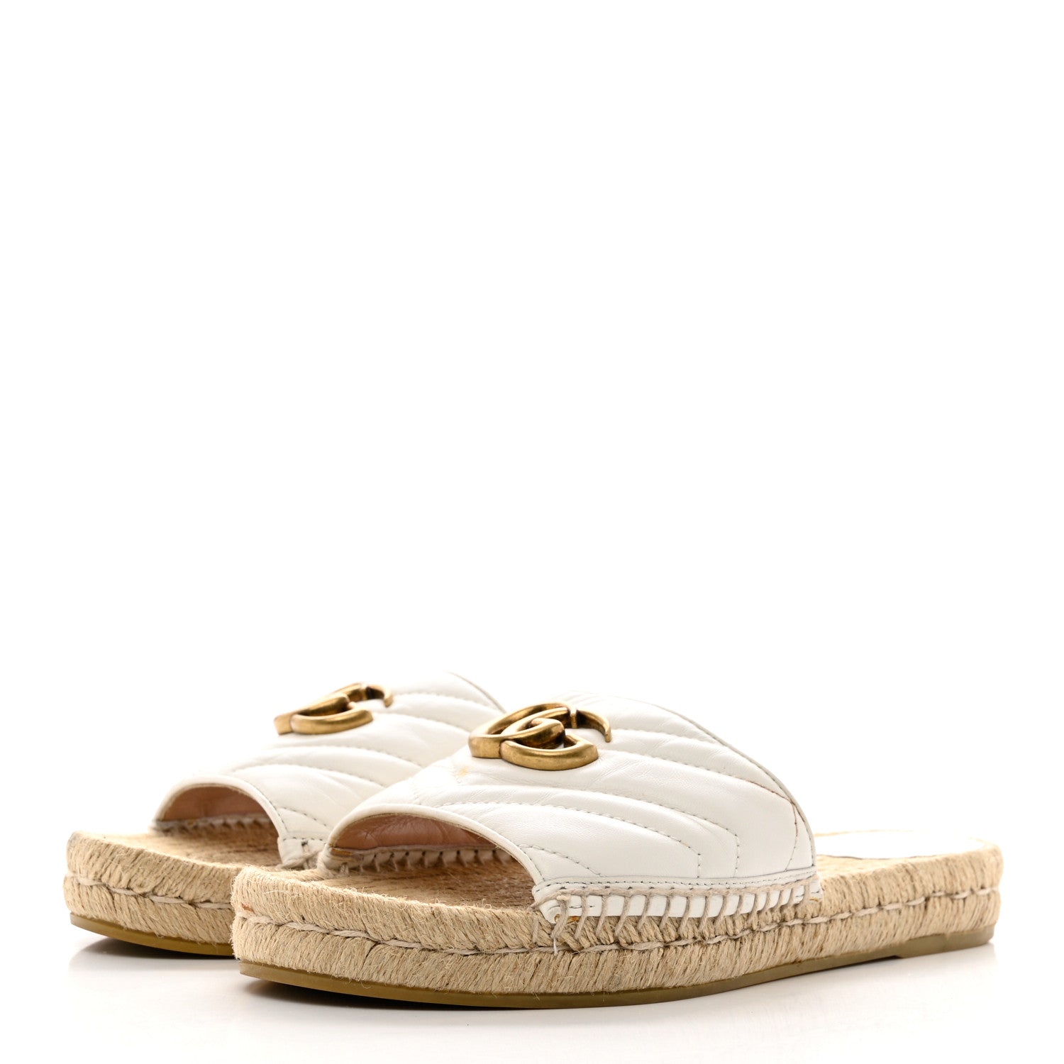 Gucci Nappa Matelasse GG Marmont Espadrille Slide Sandals 38 Great White 3 of 10