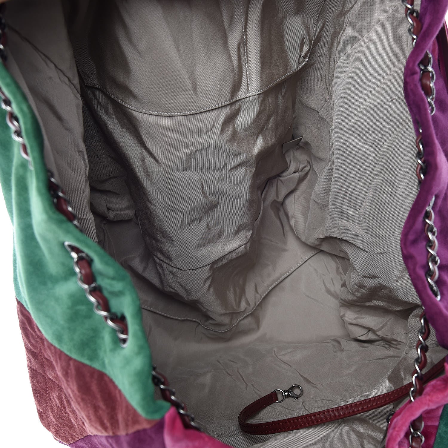 Chanel Suede Quilted Patchwork Drawstring Backpack Green Pink Purple Burgundy 7 of 9
