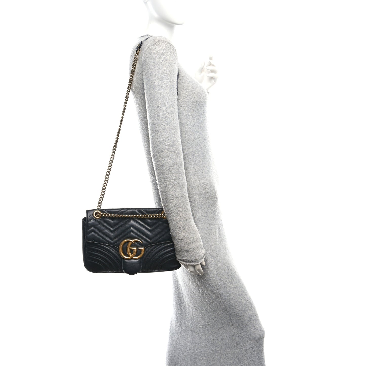 Calfskin Matelasse Medium GG Marmont Shoulder Bag Black