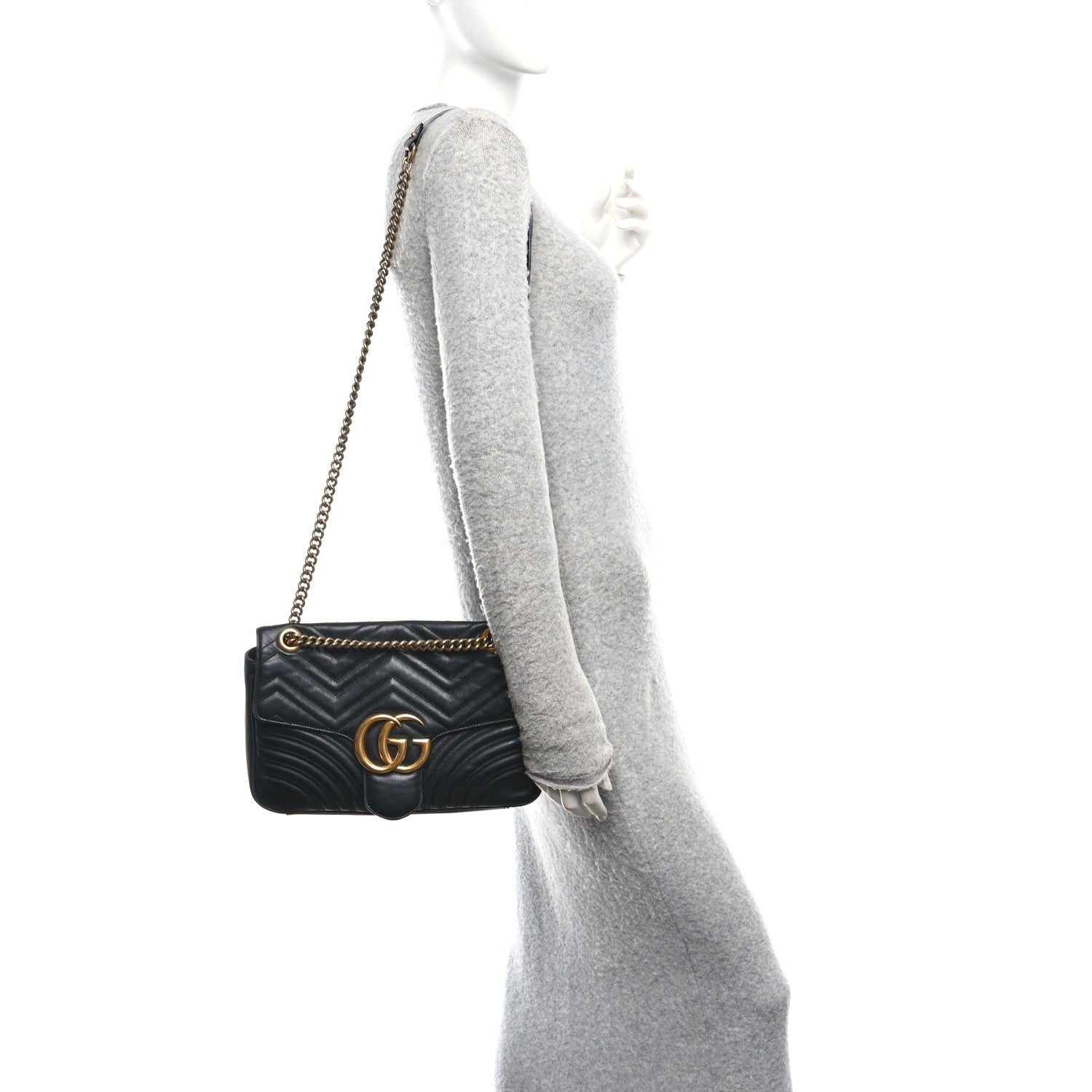 Gucci Calfskin Matelasse Medium GG Marmont Shoulder Bag Black 2 of 11