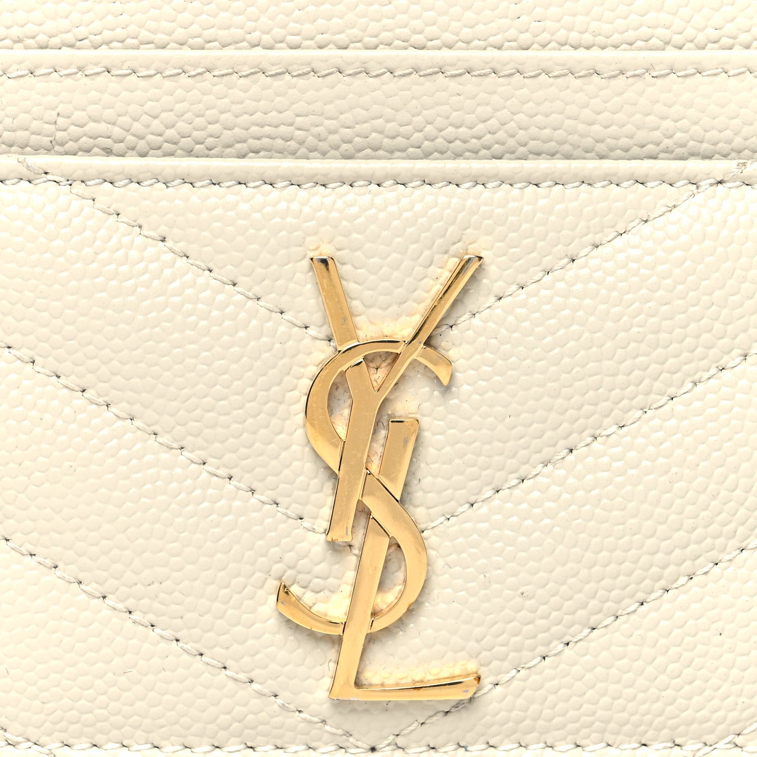 Saint Laurent Grain De Poudre Matelasse Chevron Monogram Credit Card Case Crema Soft 8 of 9