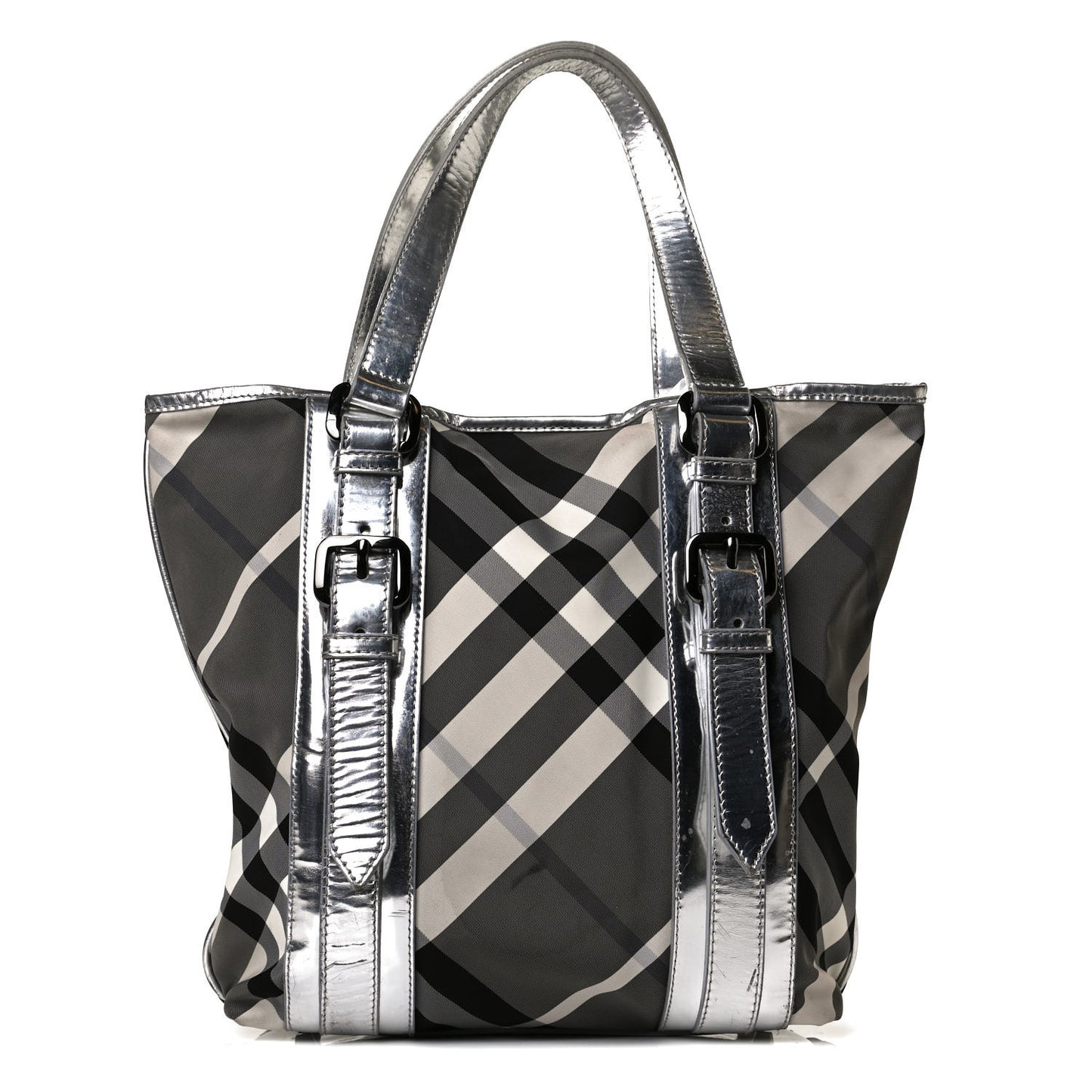 Nylon Beat Check Small Victoria Tote Silver