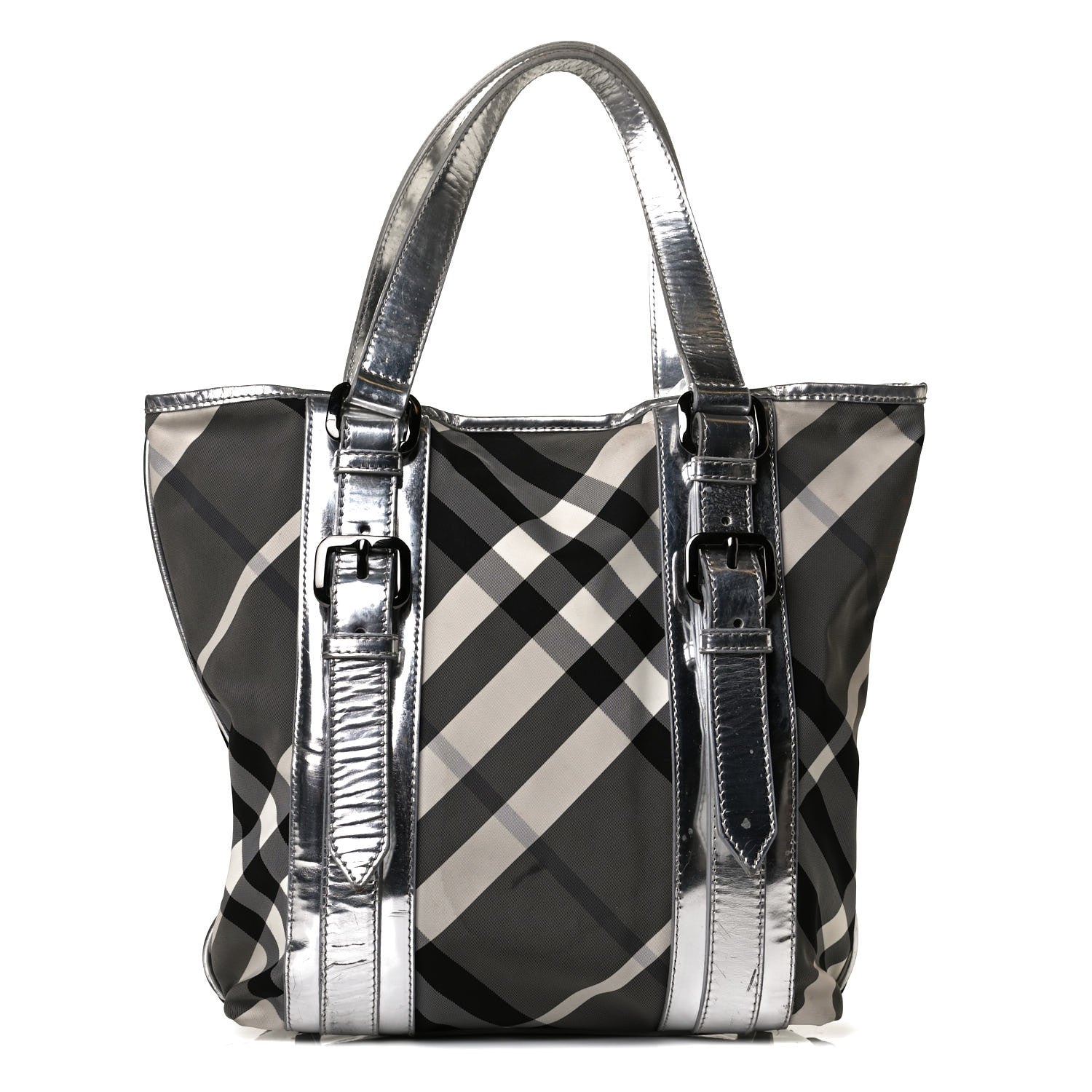 Burberry Nylon Beat Check Small Victoria Tote Silver 1 of 9