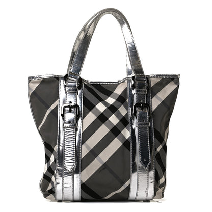Burberry Nylon Beat Check Small Victoria Tote Silver 1 of 9