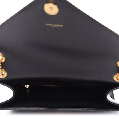 Saint Laurent Grain De Poudre Matelasse Chevron Large Monogram Satchel Black 5 of 9