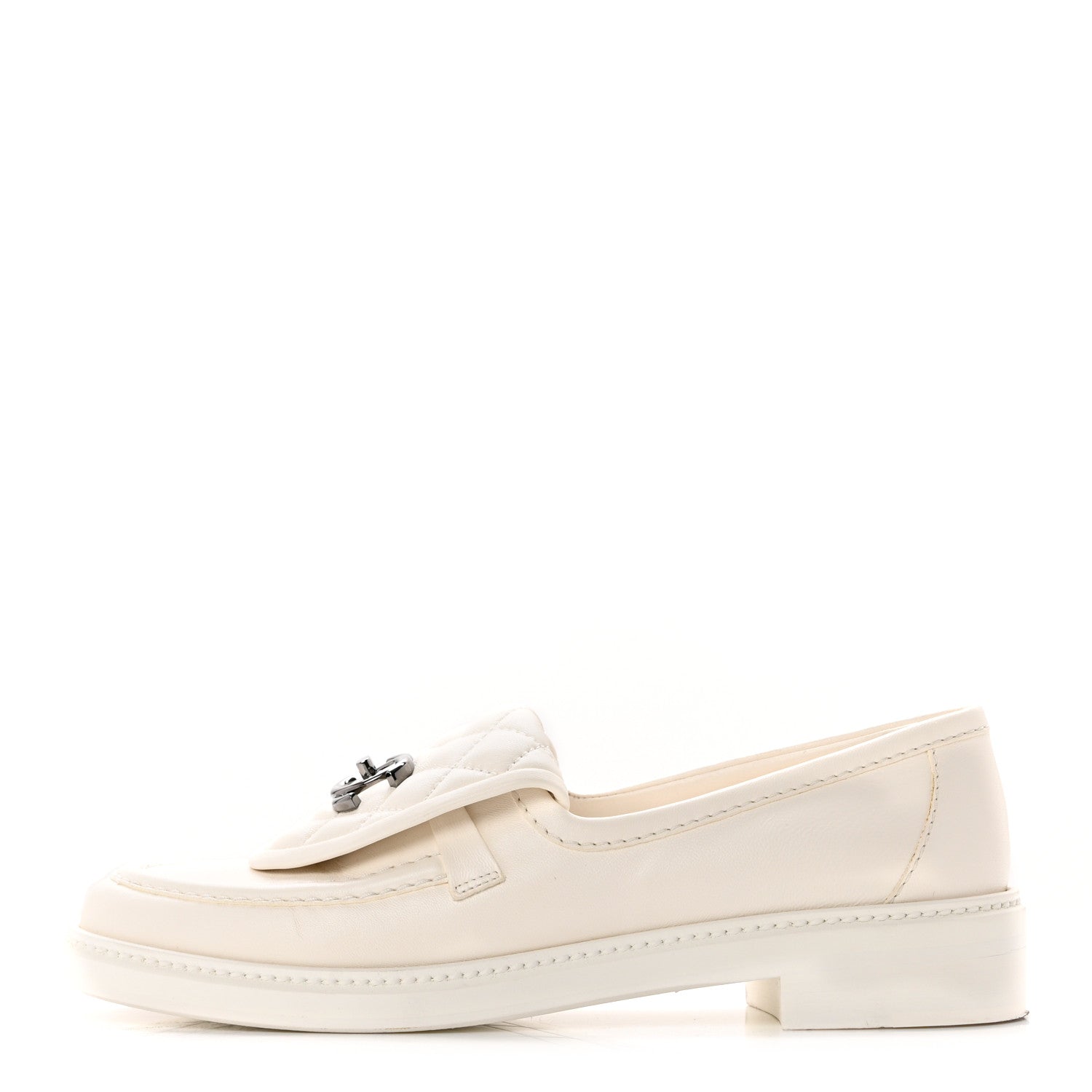 Chanel Shiny Lambskin Quilted CC Turnlock Loafers 38 White 1 of 10