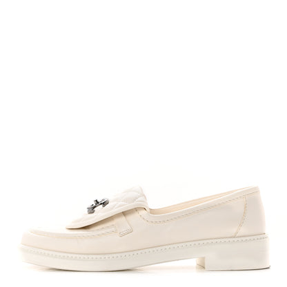 Chanel Shiny Lambskin Quilted CC Turnlock Loafers 38 White 1 of 10