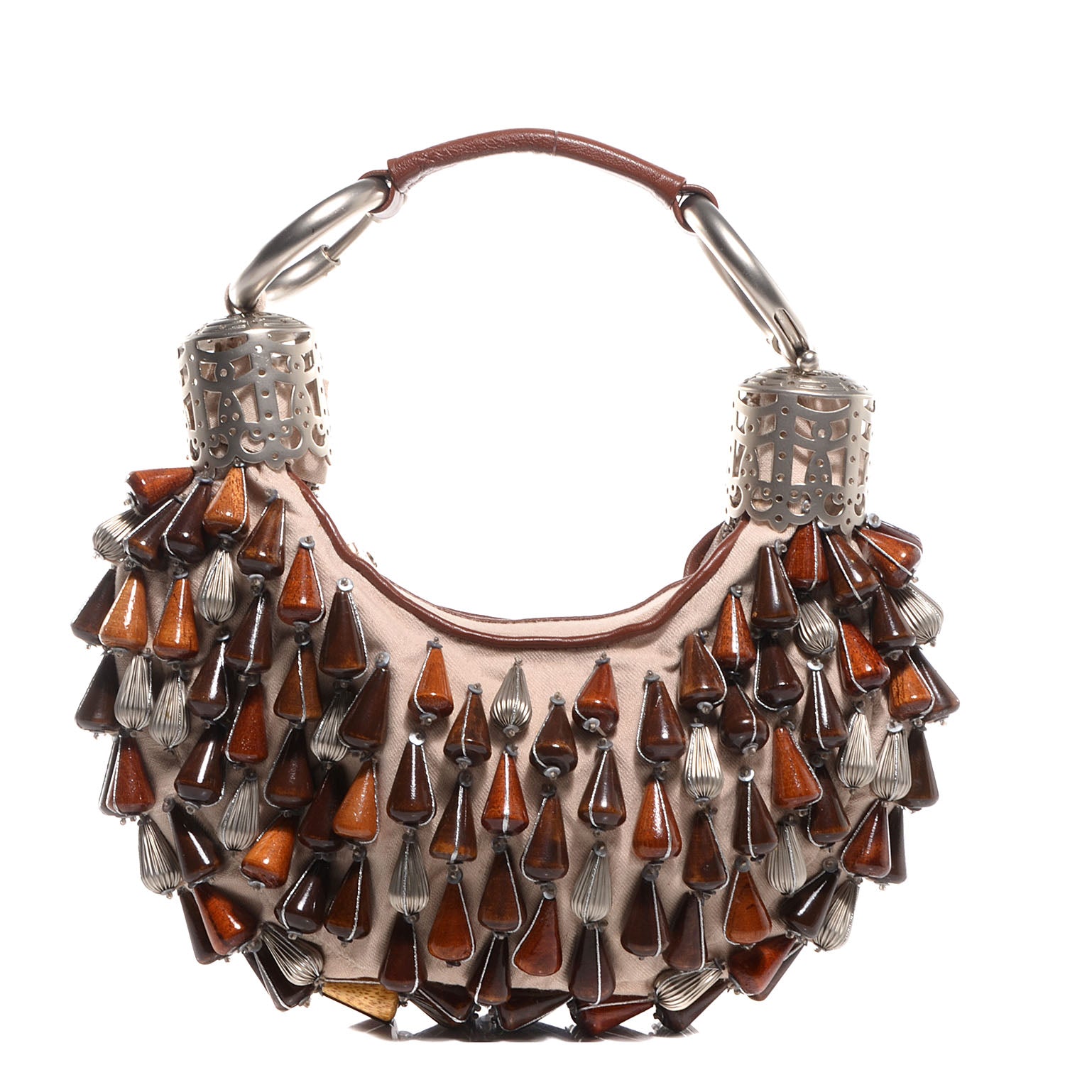 Chloe Wood Beaded Bracelet Bag Beige 1 of 9
