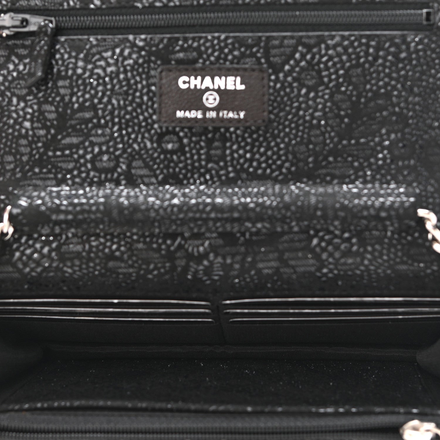 Chanel Lace Goatskin Wallet On Chain WOC Black 5 of 10