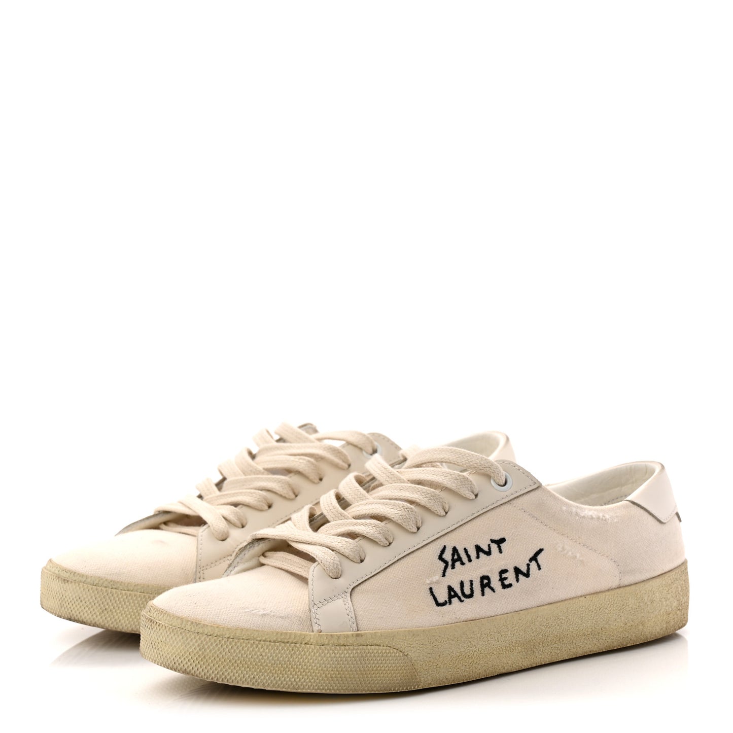 Distressed Canvas Court Classic Sneakers 38.5 Panna