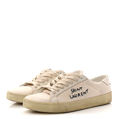 Saint Laurent Distressed Canvas Court Classic Sneakers 38.5 Panna 4 of 11