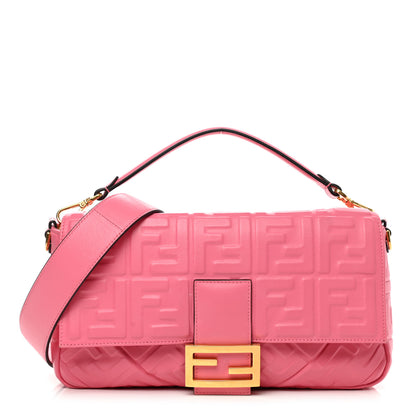 Fendi Nappa FF 1974 Embossed Baguette Rosa Fluo 1 of 15