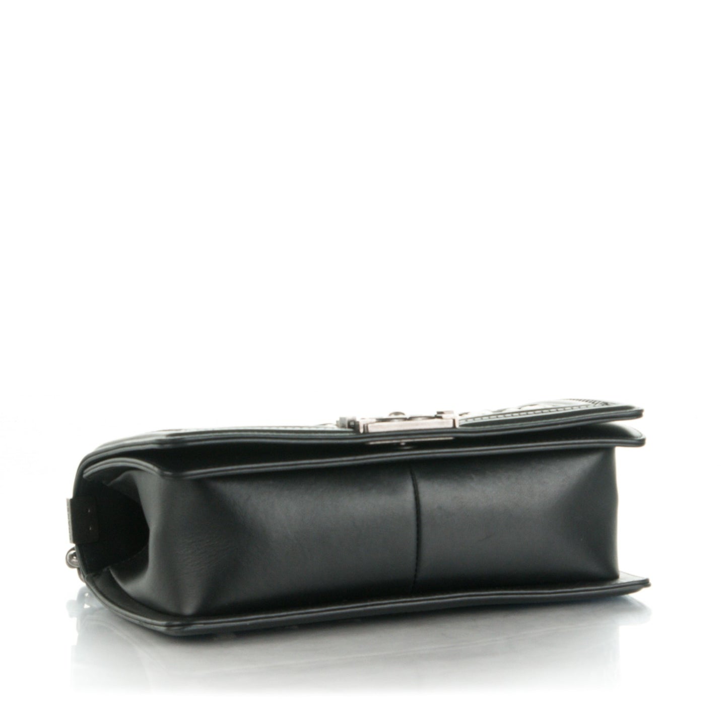 Calfskin Woven Medium Boy Flap Black White