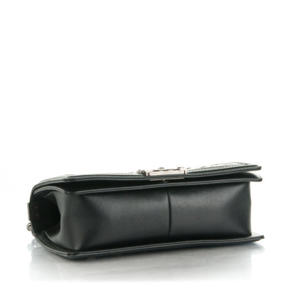 Chanel Calfskin Woven Medium Boy Flap Black White 5 of 9