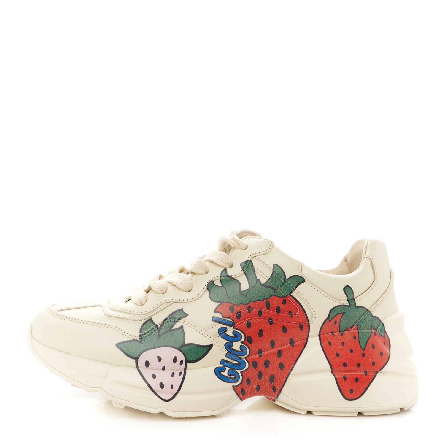 Gucci Apollo Calfskin Strawberry Womens Rhyton Sneakers 37.5 Ivory 1 of 9