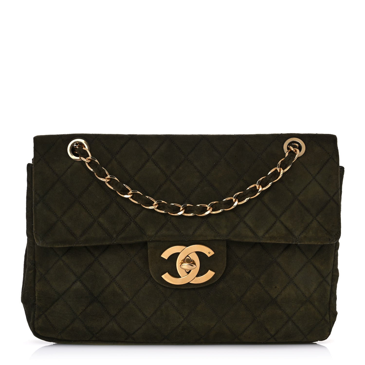 Chanel Suede Quilted Jumbo XL Single Flap Green 1 of 12
