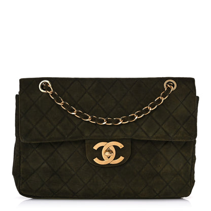Chanel Suede Quilted Jumbo XL Single Flap Green 1 of 12