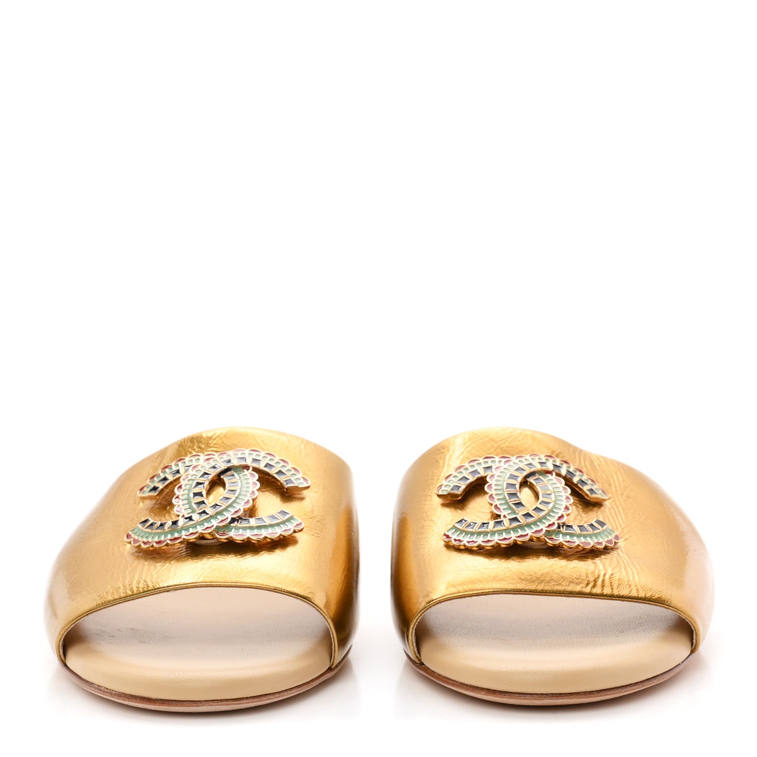 Chanel Laminated Lambskin Enamel CC Mules Sandals 39 Beige 3 of 10