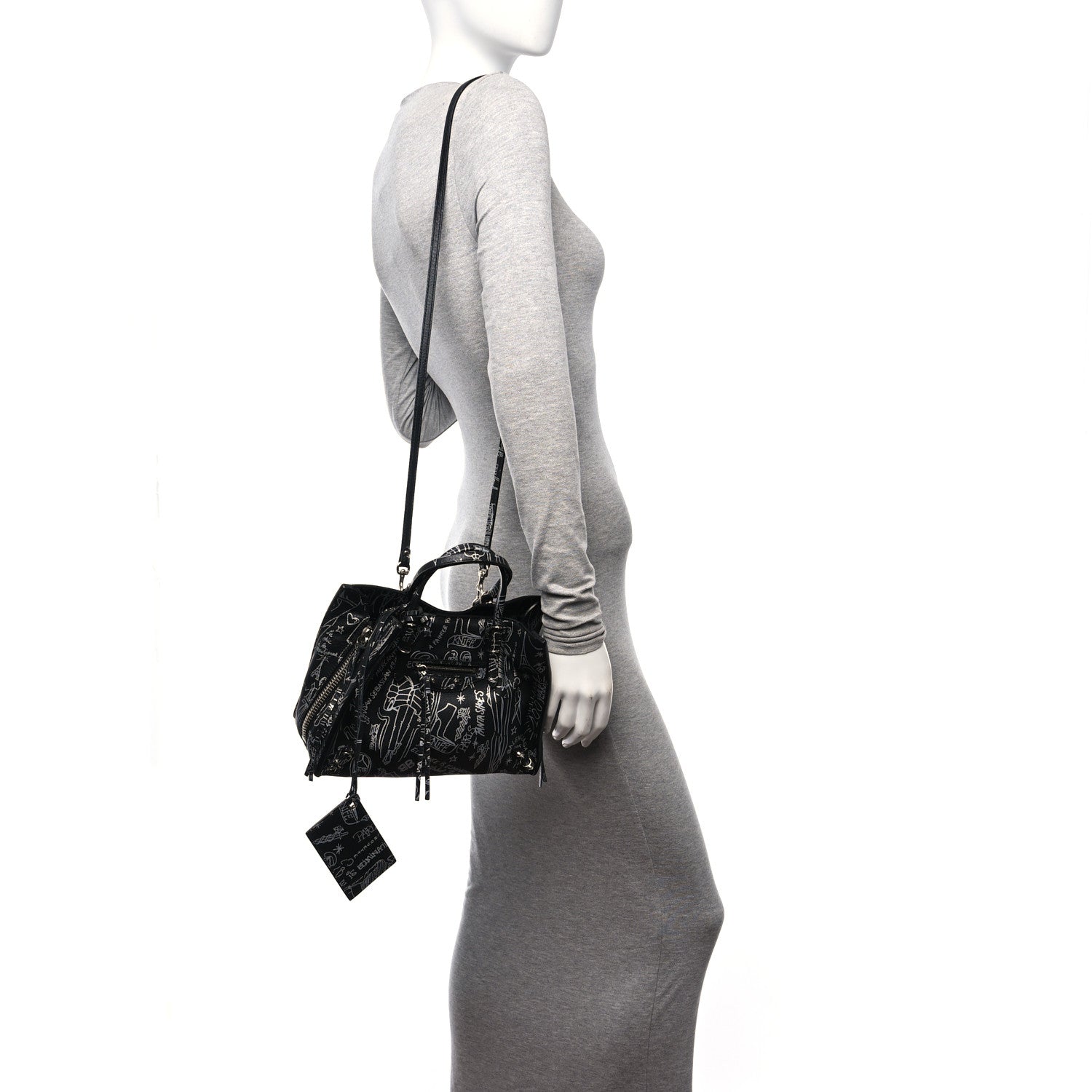 Balenciaga Agneau Graffiti Papier A6 Zip Around Tote Black White 3 of 10
