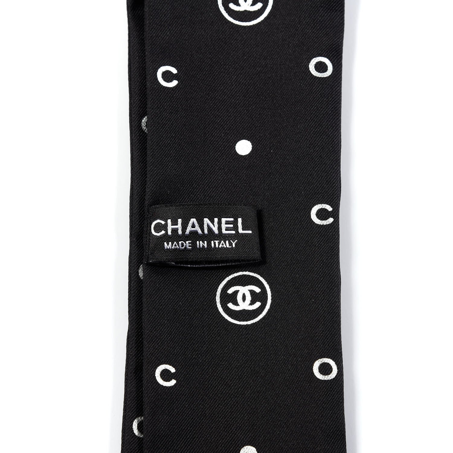 Chanel Silk CC Polka Dot Slim Bandeau Scarf Black Silver 3 of 3