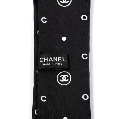 Chanel Silk CC Polka Dot Slim Bandeau Scarf Black Silver 3 of 3