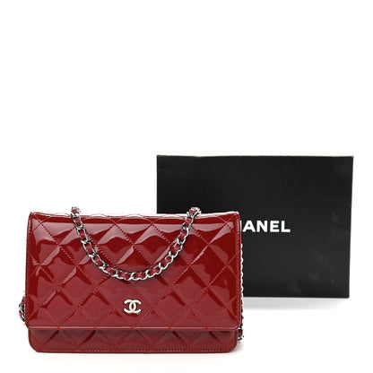Chanel Patent Quilted Wallet On Chain WOC Red 14 of 14