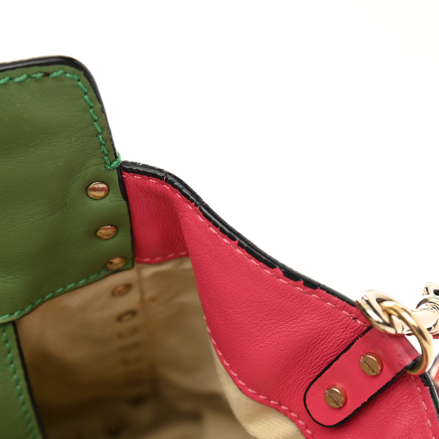 Vitello Colorblock Small Rockstud Tote Deep Rose Clover Grey Scarlet