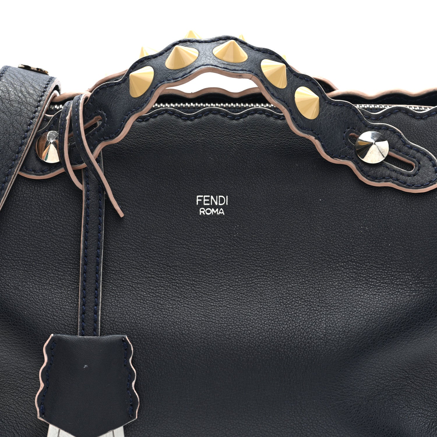 Fendi Vitello Dolce Scalloped Studded Medium By The Way Boston Bag Blu Notte 9 of 11