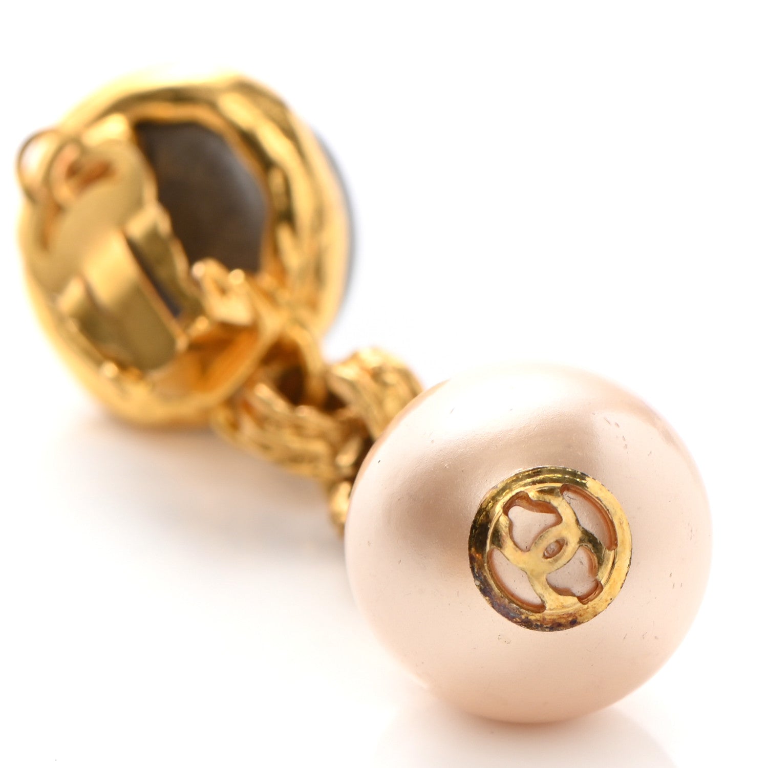 Chanel Pearl CC Dangle Clip On Earrings Gold 5 of 5
